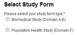 Choice of DSRB Application Forms Population Health Biomedical Population Health Application Form Research Types 1) Education