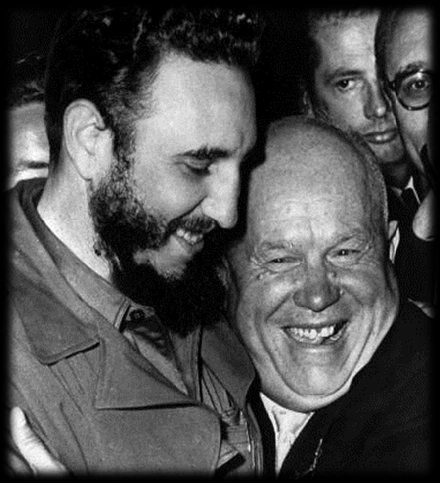 Khrushchev and Castro embrace at