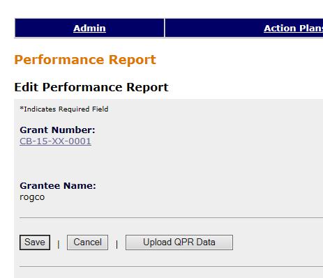 Edit Performance Report Screen - Upload QPR Data Button DRGR Data Upload Screen Selecting and Uploading a