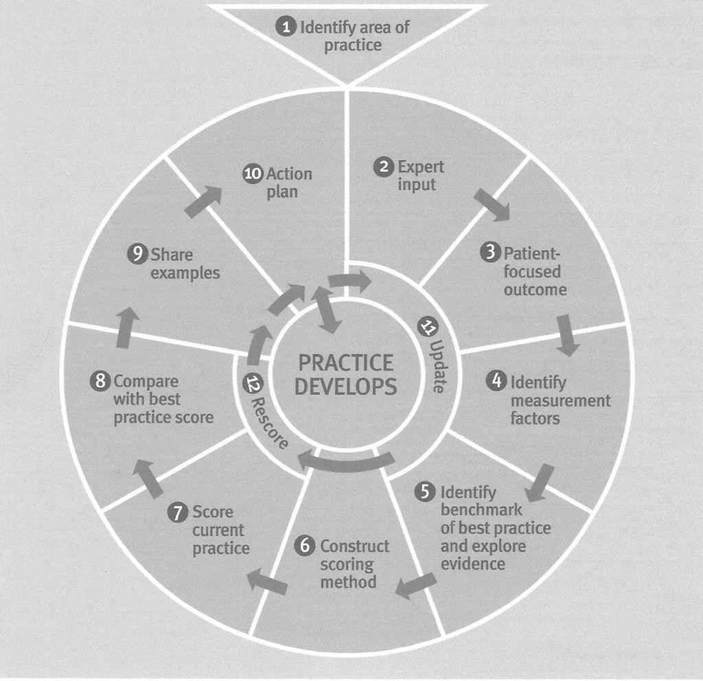 Figure 4: The benchmarking wheel, Royal College of nursing (2007:4) The following is an explanation of the benchmarking wheel: Identify area of practice Which area of practice would you like to