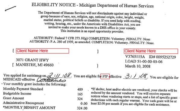 DHS Eligibility Notice *Similar to a Case Action