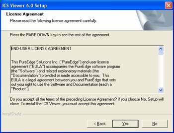 License Agreement screen Read the License Agreement and click the Yes