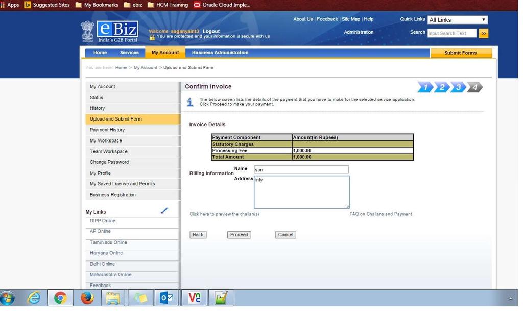 Figure 3 - Confirm invoice Select from the dropdown the