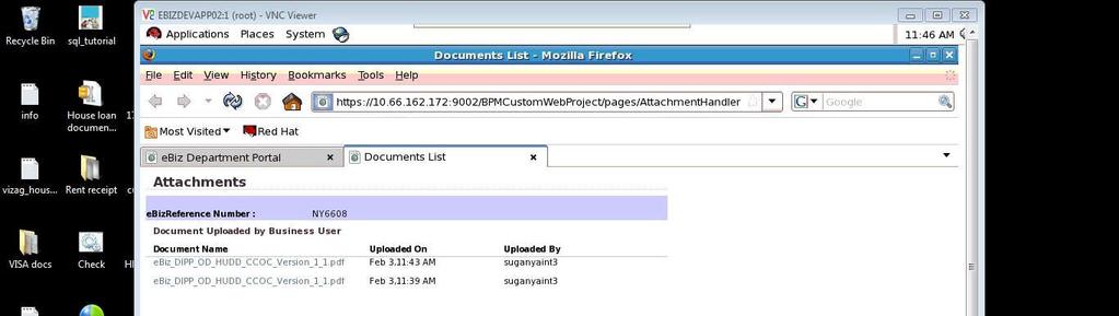 Figure 30 - Department Officer 1 inbox Department Officer 1 is displayed with the list of attachments, when clicks on Attachments link of the application.