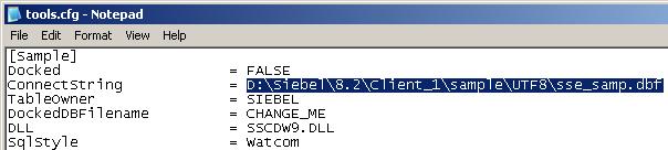Chapter 6 Configuring Siebel Tools for the Siebel Sample Database If we wish to use Siebel Tools to connect to the Siebel Sample Database, we have to modify the application configuration file for