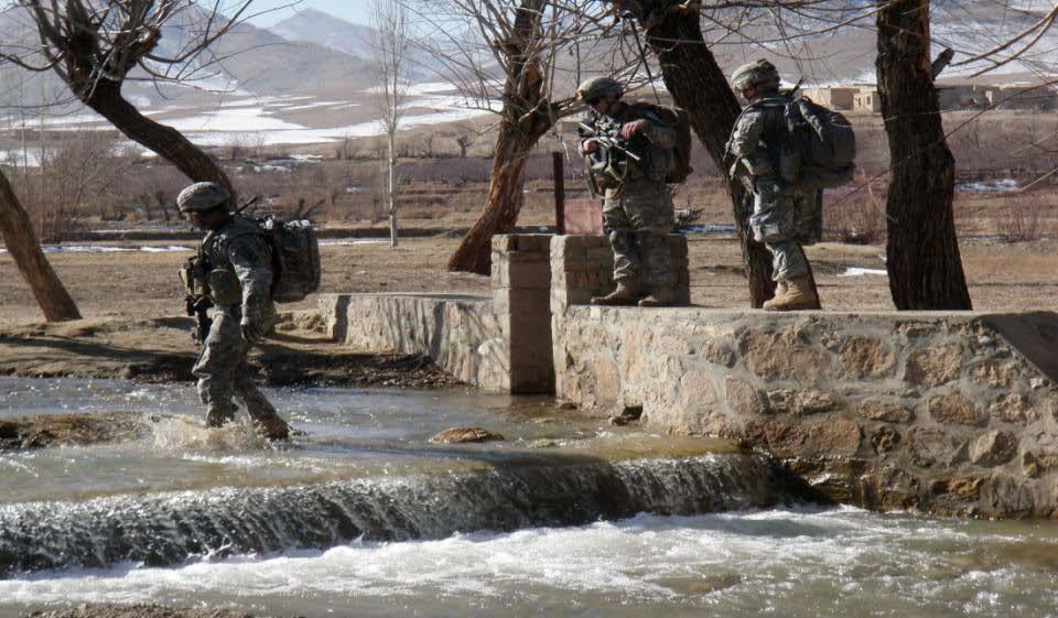 U.S. Army soldiers from 2nd Platoon, A Co, 1-503d Infantry Battalion, 173rd Airborne Brigade Combat Team (ABCT), and Afghanistan National Army (ANA) soldiers from the 6th Kandak engage with local