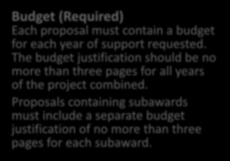 Sections of an NSF Proposal Budget (Required) Each proposal