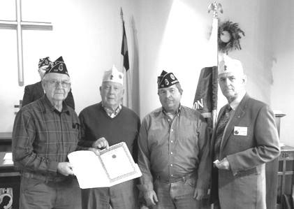 Douglas Haggan and National Adjutant Dan Wheeler issued an American Legion certificate of Appreciation to Dept. Cmdr. Richard Dick Graves 2014-2015 in appreciation for outstanding Leadership.