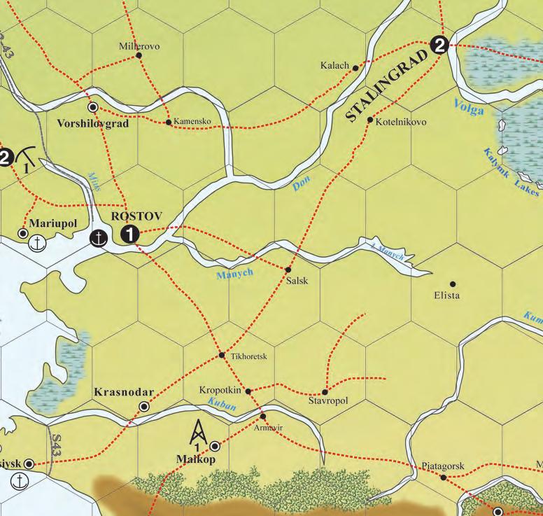 I A II 5 8 55 4 7 EASTFRONT EDELWEISS SCENARIO JULY II AXIS TURN Command PHASE The Axis player activates Army Group A (HQII) in Kamensko (unit U) planning to launch attacks southward.