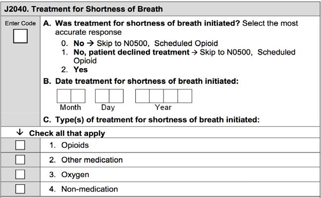 NQF #1638 Dyspnea Treatment Numerator Patient stays from the denominator who received treatment within 1 day of screening positive for dyspnea.