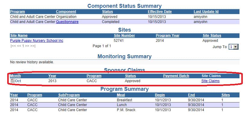 When you move back to the WINS Dashboard the claim will show as Approved in the Sponsor Claim listing. The Funding & Disbursement Division vouchers claims for payment each week on Tuesday mornings.