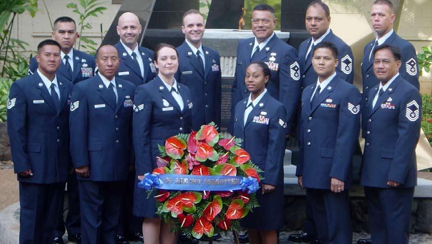 Representing Pacific Air Forces Outstanding Airmen of the Year honorees gathered together at the Courtyard of Heroes for a special ceremony April 28, 2008.