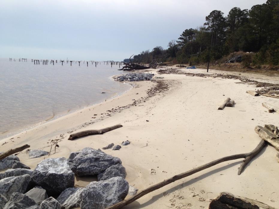 Mon Louis Island Living Shoreline project 2012 Sand beach nourishment 4 onshore, headland breakwaters 2 offshore,