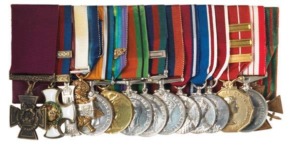 The medals of Major-General the Honourable George Randolph Pearkes, VC, PC, CC, CB, DSO, MC, CD, showing a French Croix de Guerre and the MID insignia on the Victory Medal.