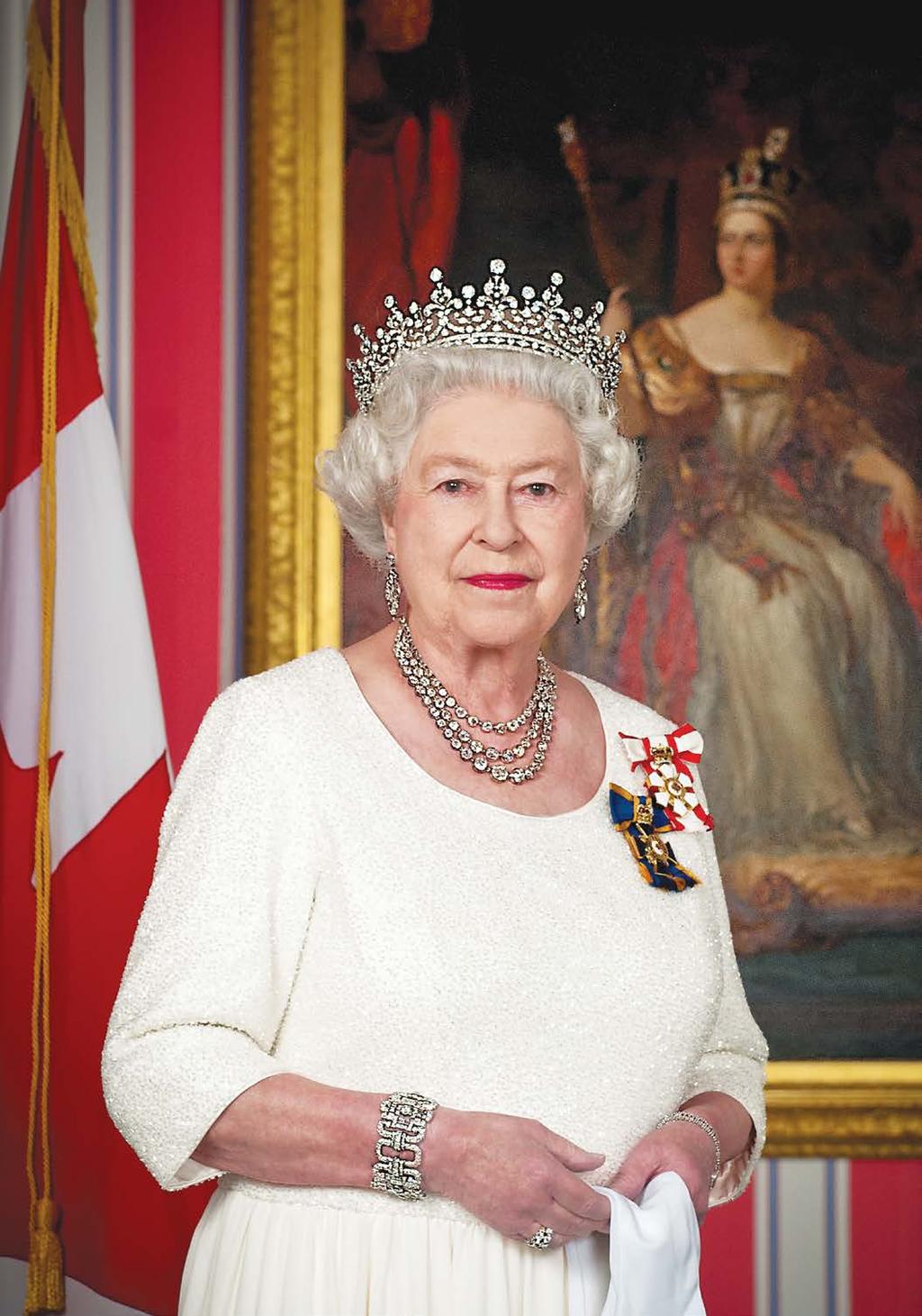 Her Majesty Queen Elizabeth II, Queen of Canada, wearing her insignia of Sovereign of the Order of Canada and of