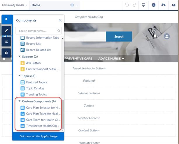 Switch On Salesforce Communities Care Team for Health Cloud Empower component (3) lets you add fields from the User and Contact objects to display basic information about the patient and the care