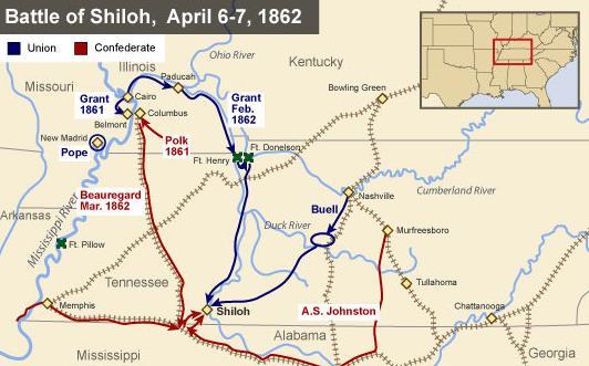 Battle of Shiloh, TN -6-7 April: surprise attack on Grant s forces