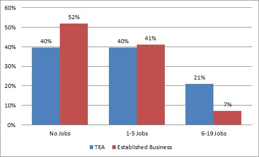 Entrepreneurial Aspirations Figure 22 shows the number of jobs created by TEA firms and established businesses in Suriname.