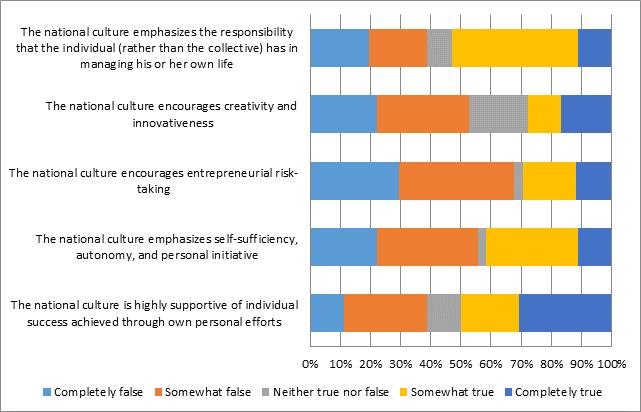Figure 38: Perceptions of NES Respondents Concerning Cultural and Social Norms Although the NES respondents believe that the national culture does not encourage creativity and entrepreneurial