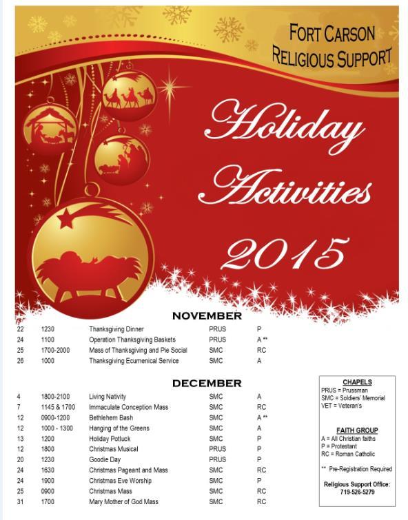 HOLIDAY ACTIVITIES FROM THE