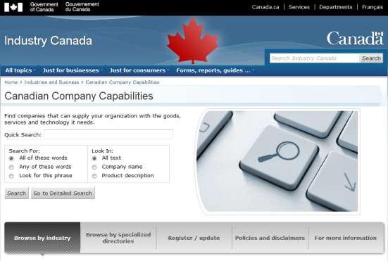 Canadian Company Capabilities The Canadian Company Capabilities is a searchable database of 60,000