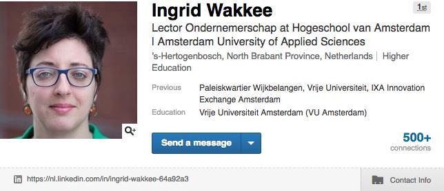 As HvA professor in Entrepreneurship, Ingrid Wakkee is responsible for managing the practice based research on entrepreneurship across the different faculties and to translate the research findings