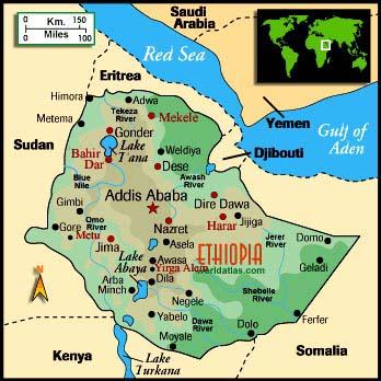 A map of Ethiopia showing the location of our