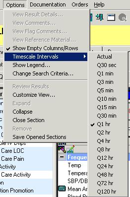 Timescale Adjusting-1 st option Your default will be set to actual time in the Vitals band and hourly in the other bands but this can be changed