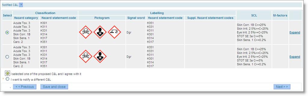 Figure 46: Agree with C&L already in the inventory When you agree with a C&L already notified or