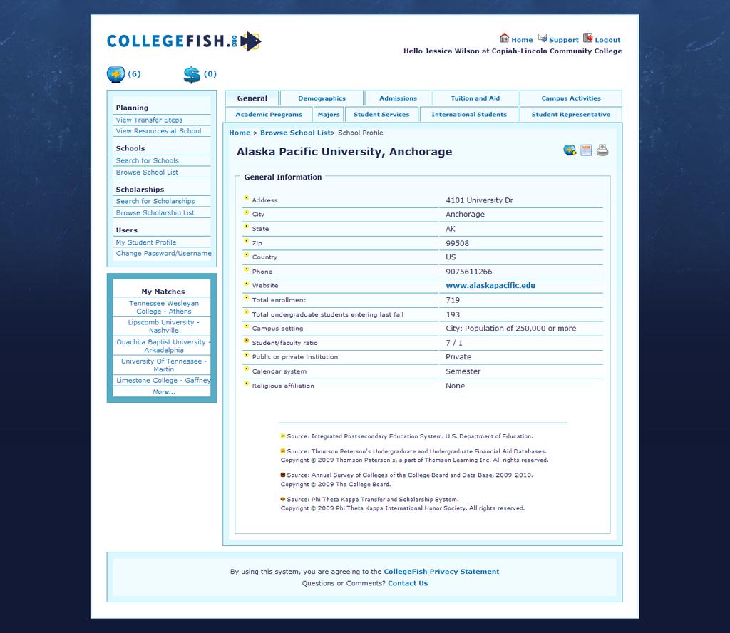 Helpful Hint: Once the college is selected, the school s profile will be displayed.