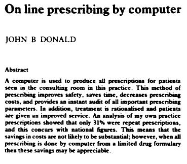 On line prescribing by computer (1986) Handwritten code BBC B computer Green