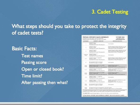 MAIN POINT #3 WHAT RULES GOVERN CADET TESTS? [Discussion Question] The rules governing cadet tests are common sense. What steps do you think should be taken to protect the integrity of cadet tests?