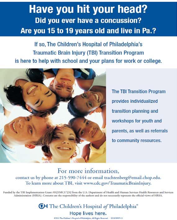 PA DOH HRSA TBI Grant 15 to 19 years old PA Residents