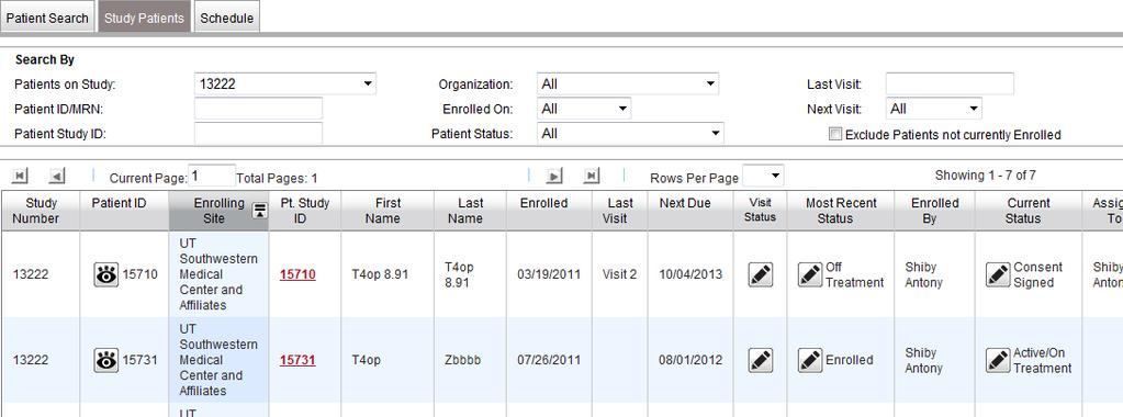 You can also access the patient status screen by searching for the patient following