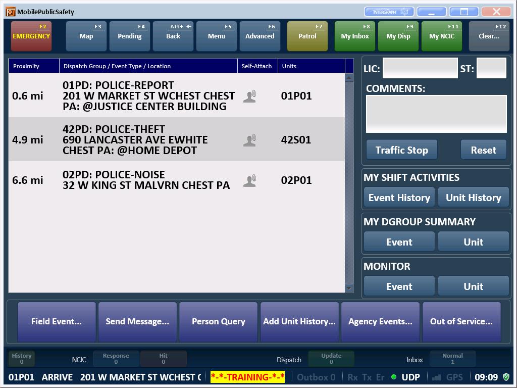 Patrol Dashboard (Police) License plates can be run directly from Patrol Dashboard by entering the information in the LIC field and pressing the ENTER key on the MDC keyboard.