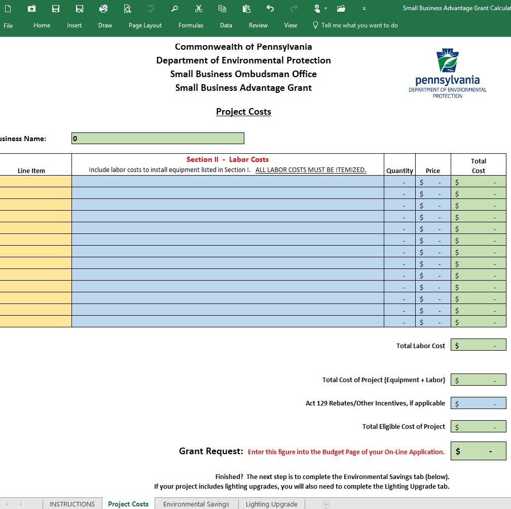 Grant Calculator Project Costs Note the Grant Request is automatically calculated for you.