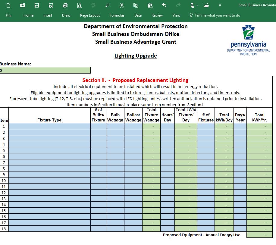 Grant Calculator Lighting Upgrade In Section II, list the new fixture types that you are using to replace your old lighting.