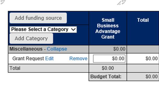 On-Line Application Program Budget Spreadsheet Tab In the Please Select a Category dropdown menu, click on the down arrow and select Other. A dialog box will appear.
