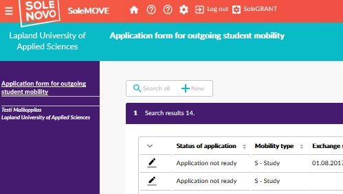 3 Click Application form for outgoing student