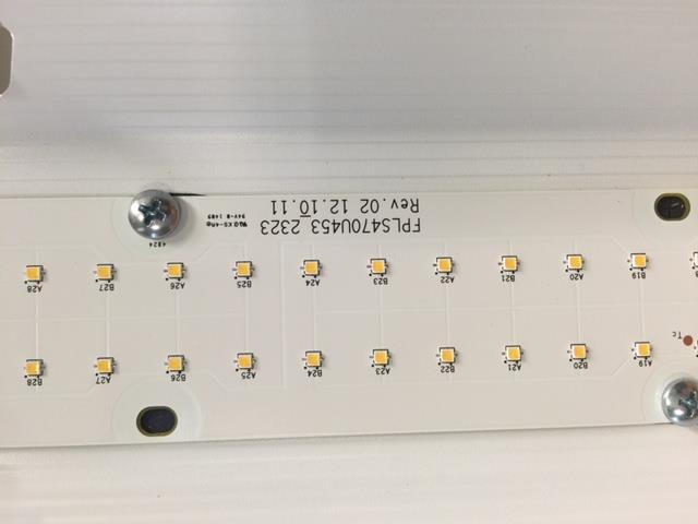 Students are now learning cutting edge technology related to increasing energy efficiency. Shown below are Light Emitting Diodes (LEDs) inside of a high efficiency commercial light fixture.