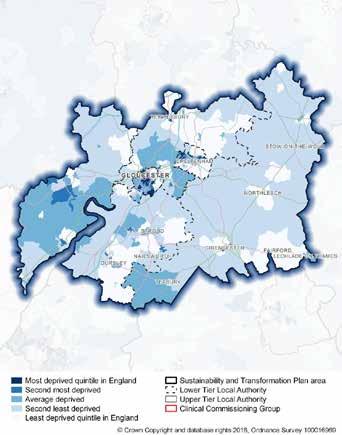 1.2 Gloucestershire Facts and Figures: Footprint Facts Health Outcomes Wider Determinants 2,653 km 2 one upper tier, six lower tier local authorities are projected 2016 resident population of 618,200