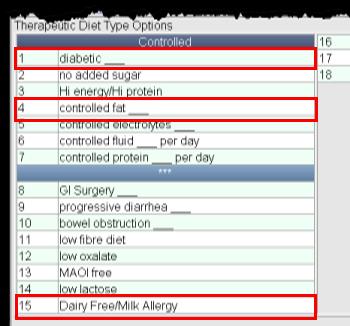 In the example below we are ordering a diabetic, controlled fat Dairy Free/ Milk Allergy.