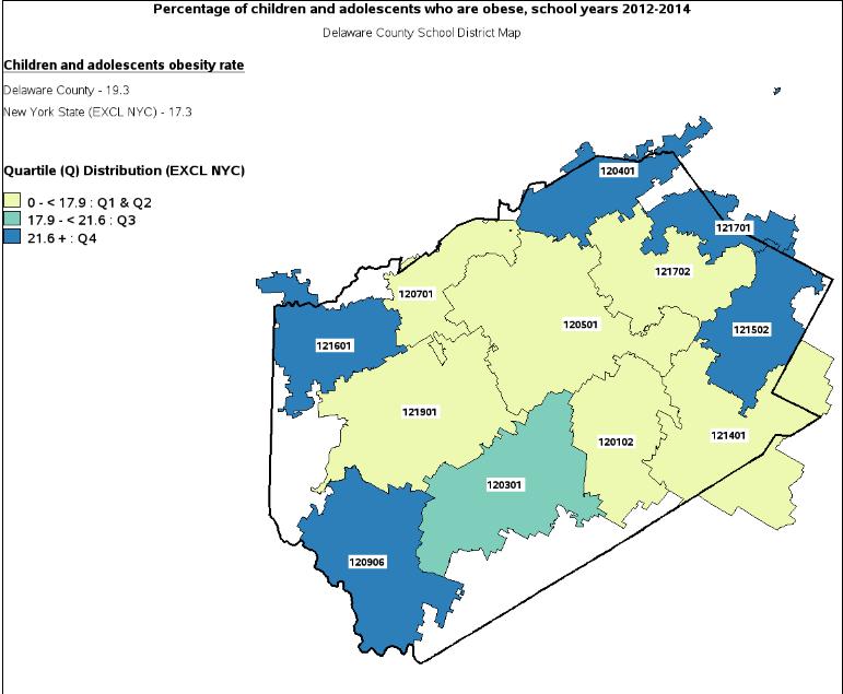 Figure 2-1: Percentage of Children and Adolescents who are obese, school years 2012-2014 School District Code School District Name Percentage Obese 120102 Andes Central School District 0.