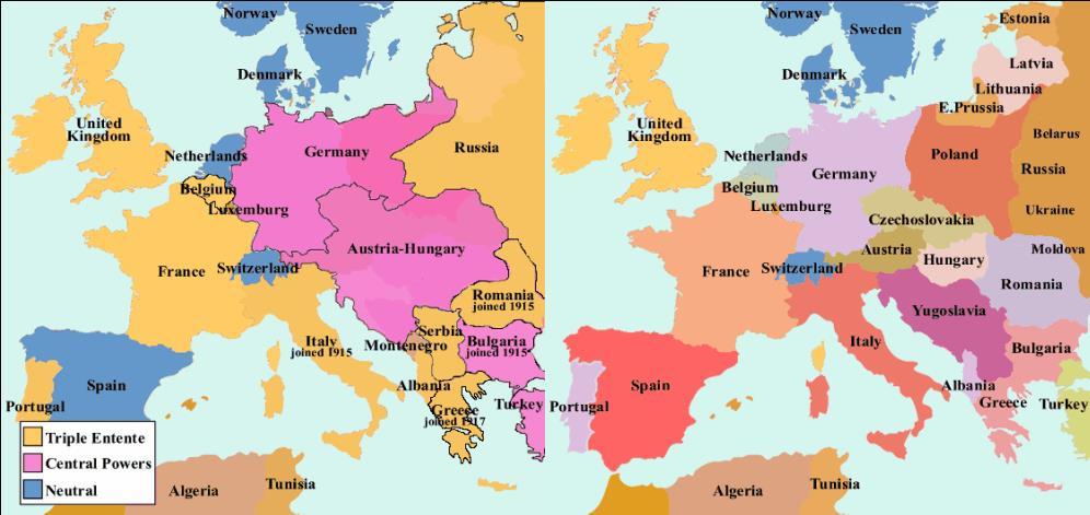 World War I changed the map of Europe drastically.