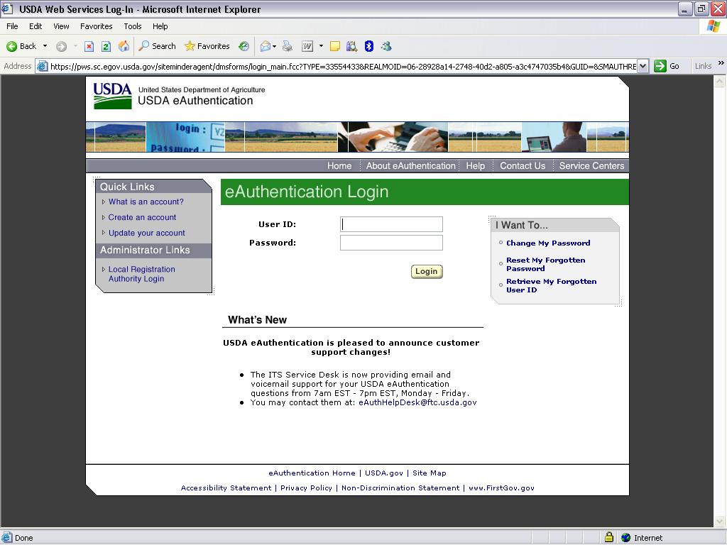 APPENDIX I The US Department of Agriculture eauthentication system To log into the system, someone needs to access the following URL: https://indianocean.sc.egov.usda.gov/gsm/index.