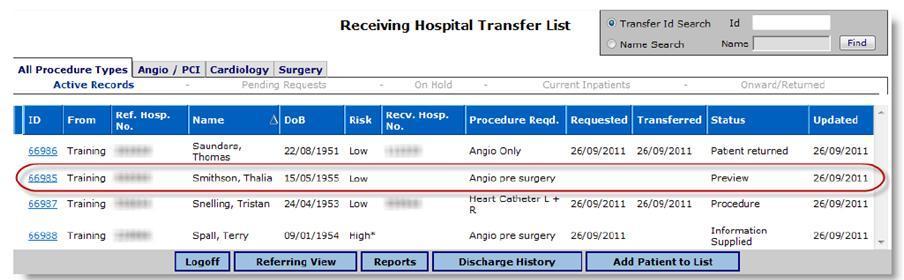 23 Preview a patient record BEFORE a Transfer Request is made Referring 