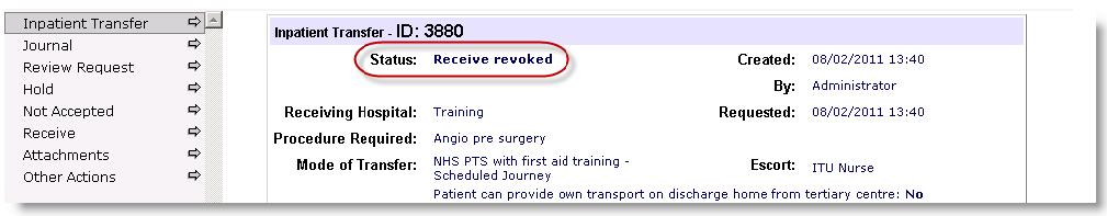 41 Revoke Receive after patient is transferred The options to Review Request and Receive become