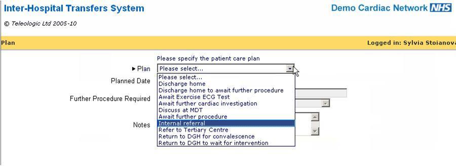 53 NOTE: Plan Select Internal referral if the plan is for the patient to have a surgical procedure following the cardiology