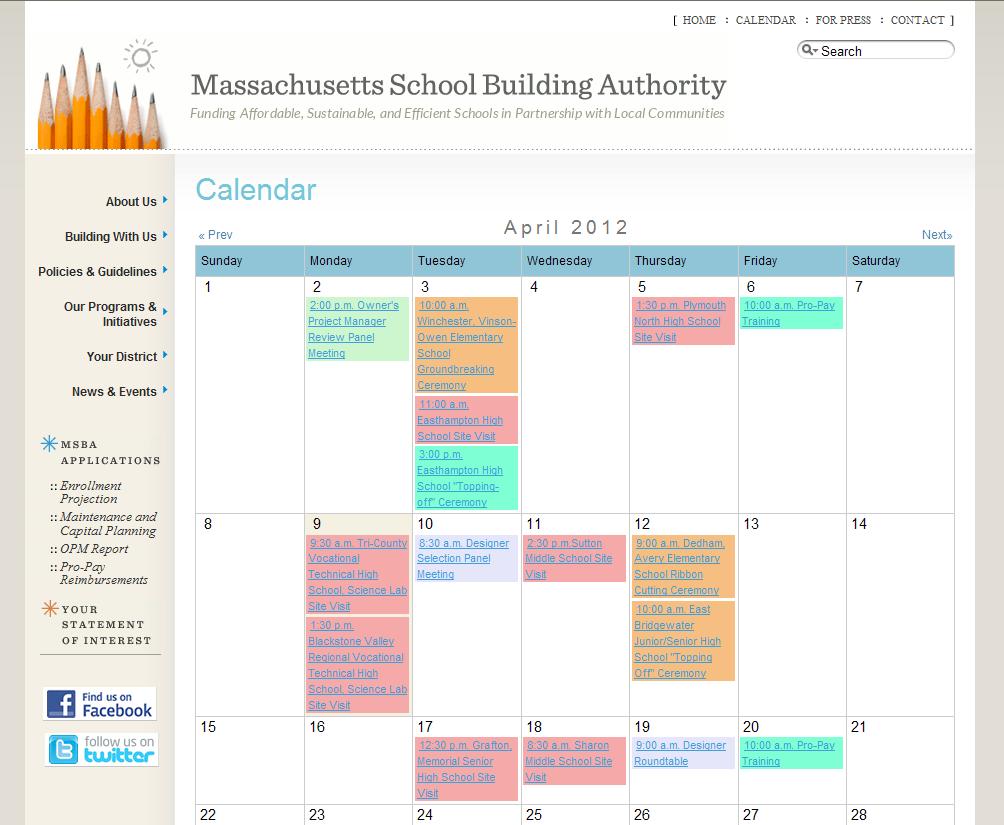 MSBA Calendar The MSBA Website calendar is