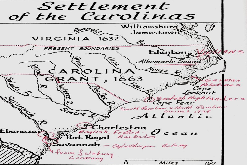 1729 North and South Carolina divide 1732 Part of South Carolina became Georgia. Many moved west to the Edisto and Santee Rivers 1760 Cherokee War ended and opened up western land.